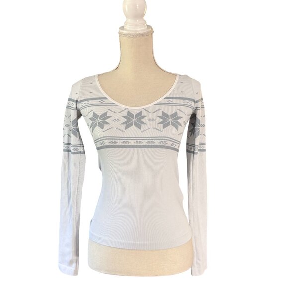 Intimately Free People fair isle tee white gray base layer M/L snowflake - Picture 1 of 7